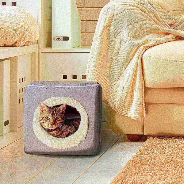 Indoor Cat Pet Bed Cave, Enclosed Cavern with Removable Cushion Pad for Cats/Small Animals | Gray, Pet Adobe, Mfr#: 323530ZYA